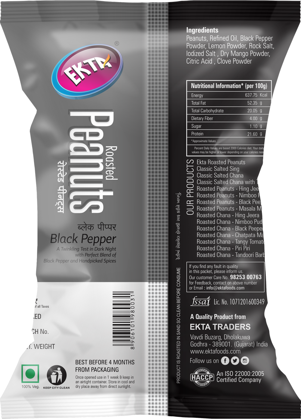 EKTA Roasted Peanuts Black Pepper-150gm