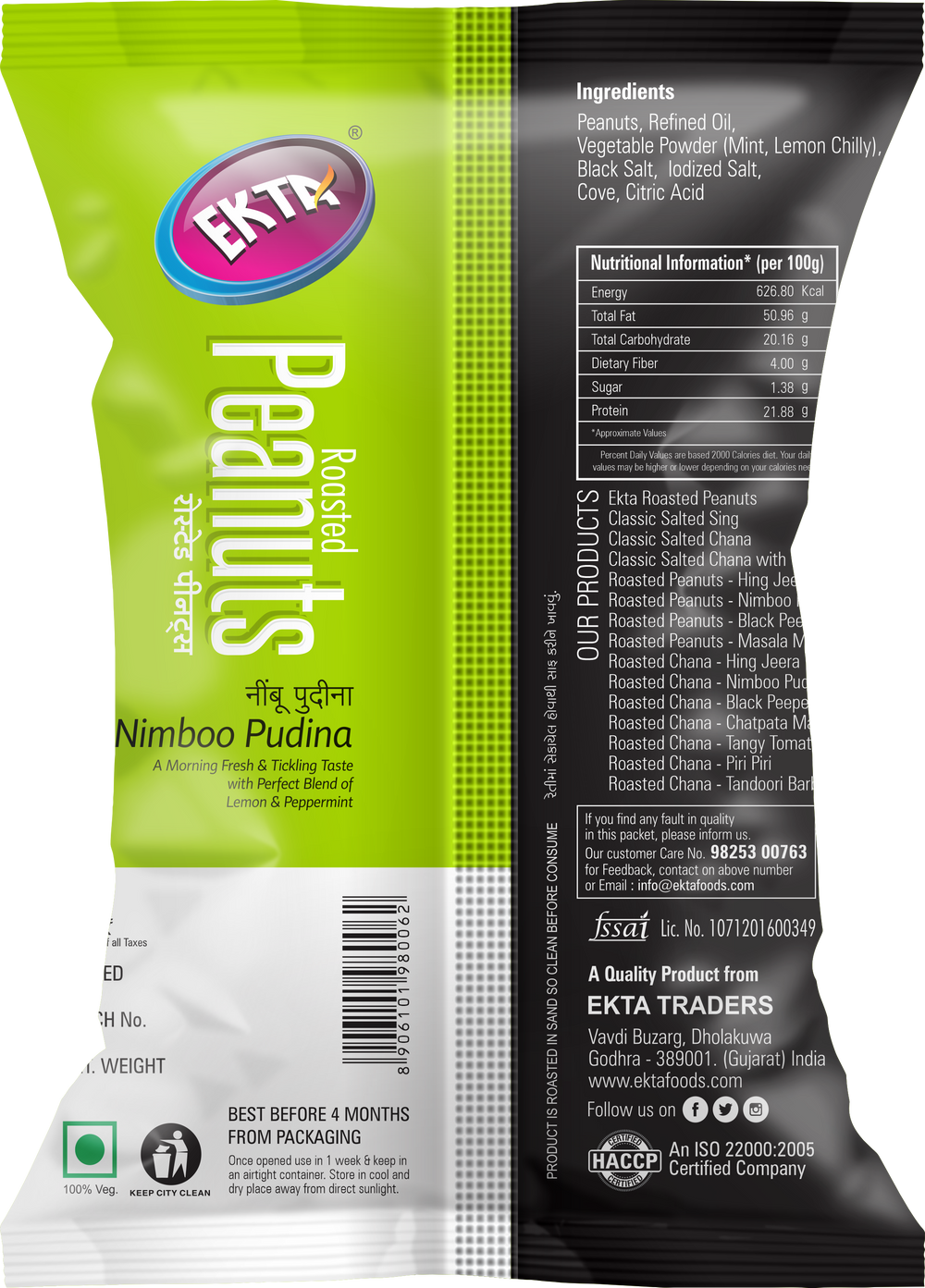 EKTA Roasted Peanuts Nimboo Pudina 150gm